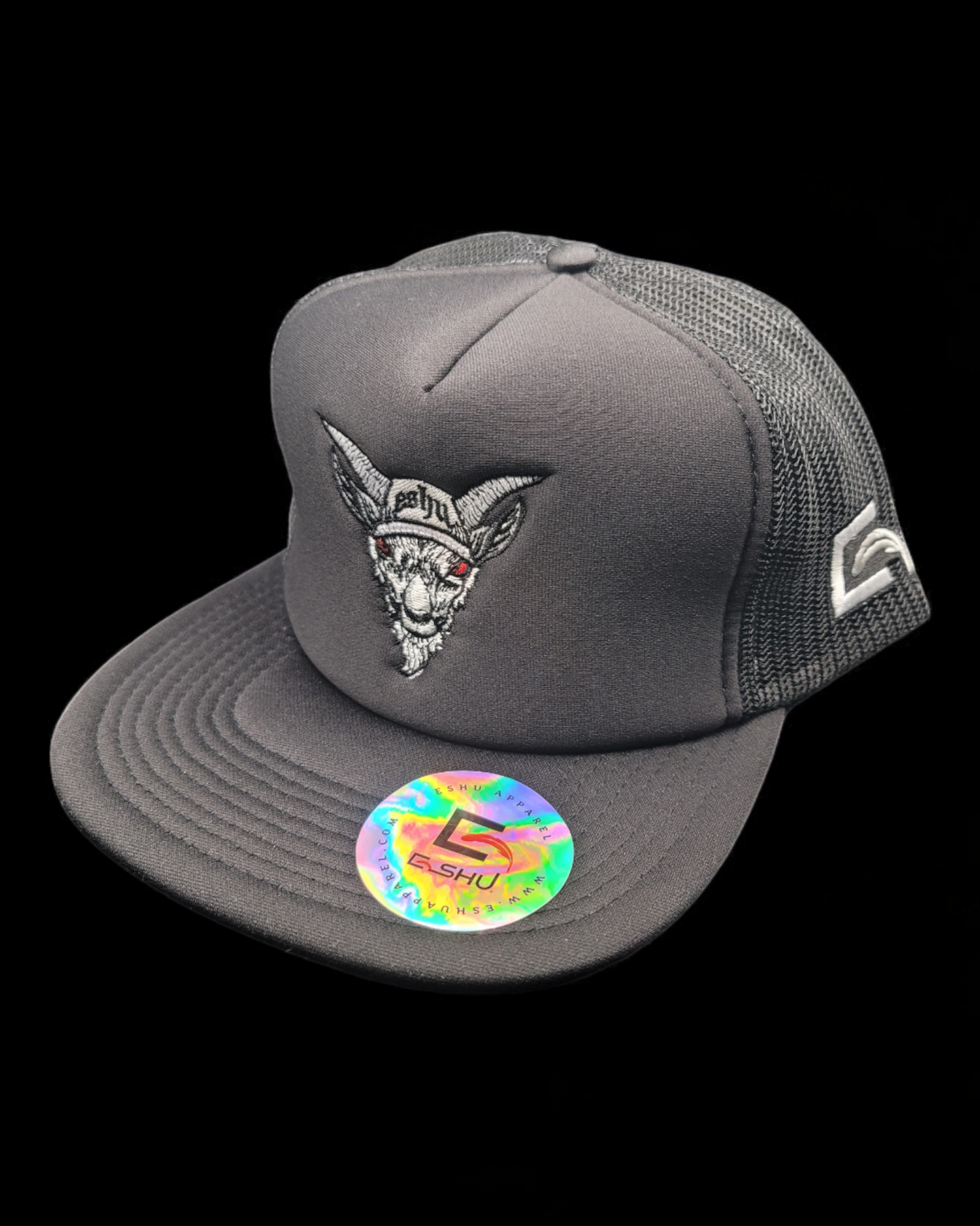 ESHU - GOAT Embroidered Trucker Hat - Poly Foam Front, 5-Panel High Crown