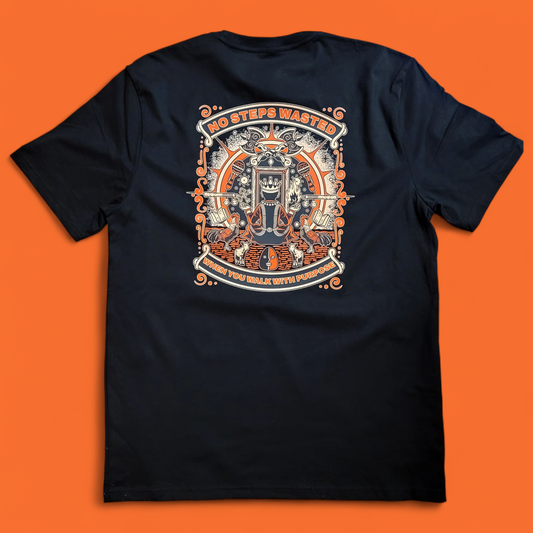 Eshu Apparel "No Steps Wasted" T-Shirt – 100% Cotton | Black & White | M-XXL