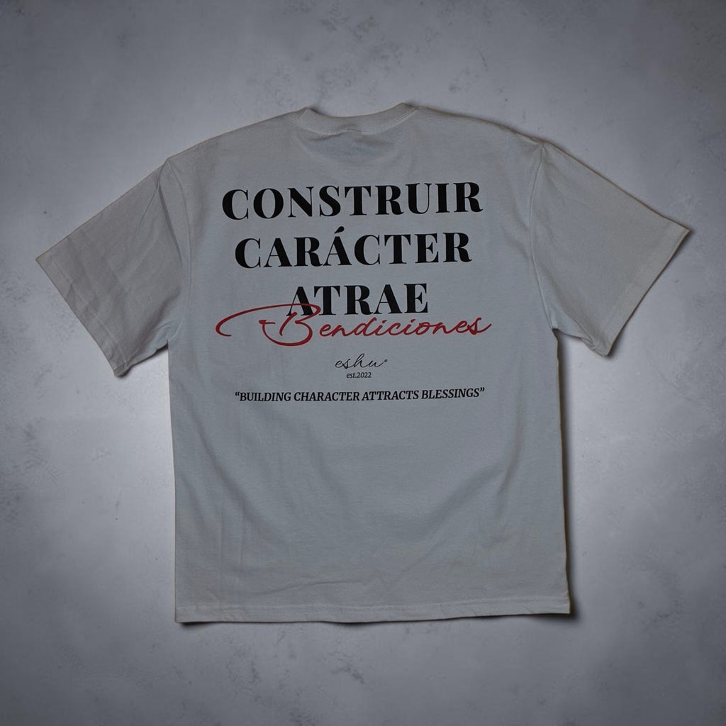 ESHU® IWA PELE – "Construir Carácter Atrae Bendiciones" Oversized Heavyweight T-Shirt | White