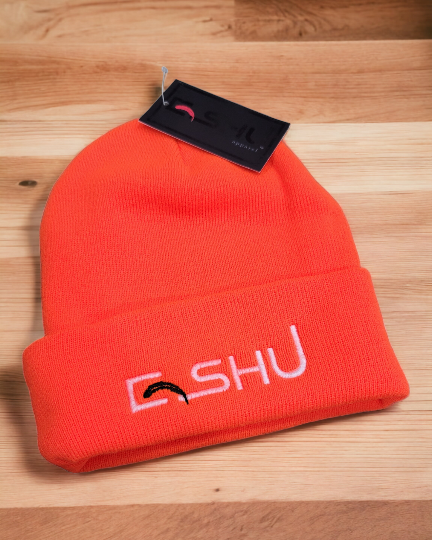 ESHU Apparel 12" Classic Knit Beanie - 100% Acrylic, USA-Embroidered, Orange, Black, Green