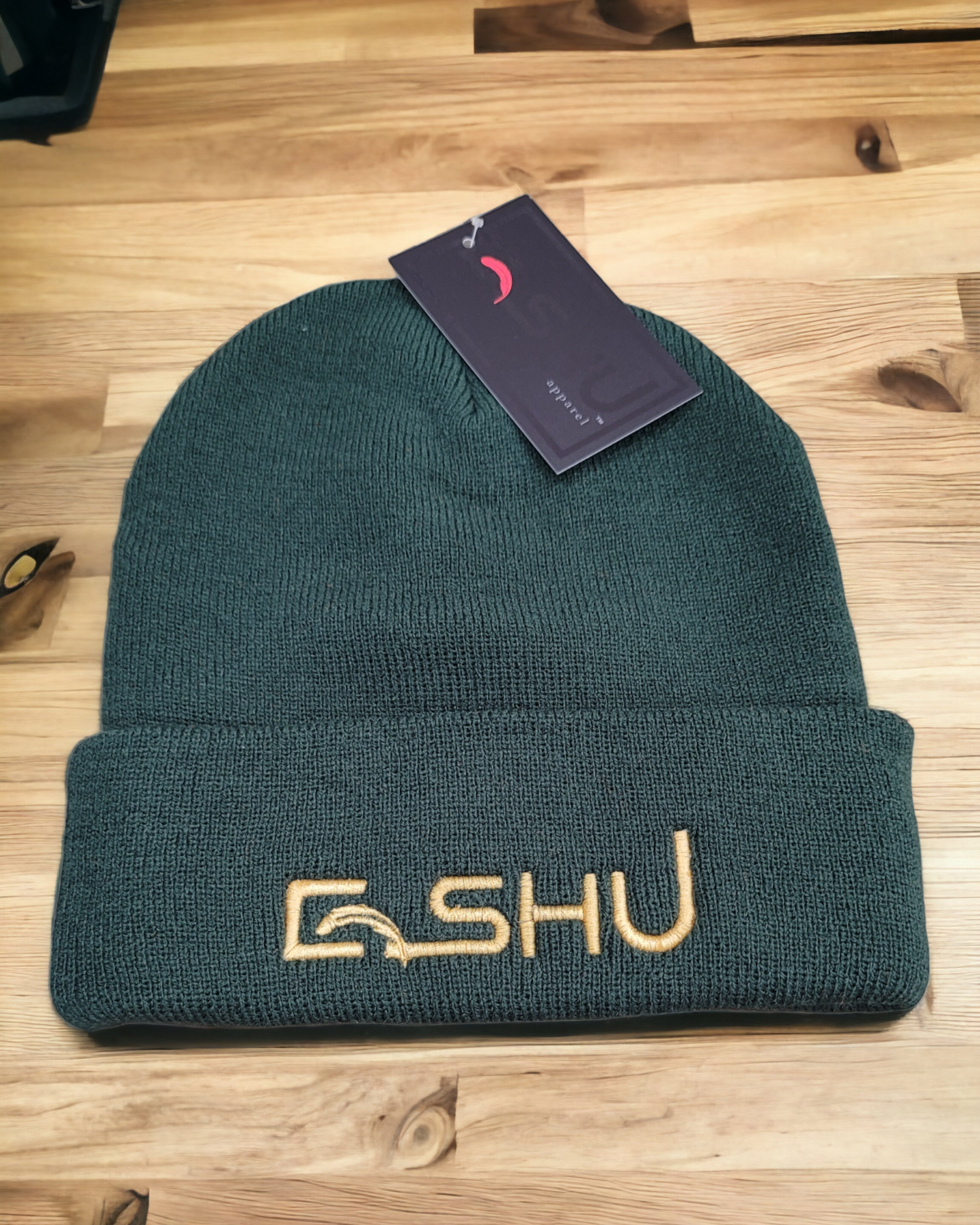 ESHU Apparel 12" Classic Knit Beanie - 100% Acrylic, USA-Embroidered, Orange, Black, Green