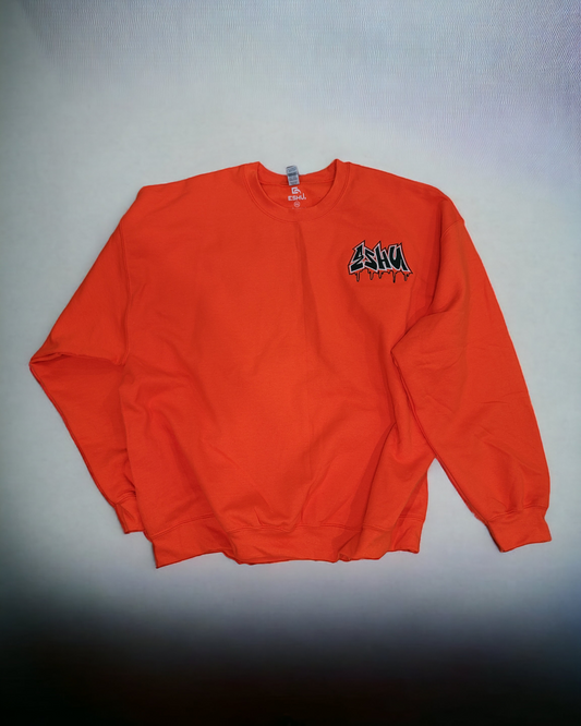 Embroidered Fleece Crew Neck Safety Orange Sweatshirt - Premium 8oz. 50/50