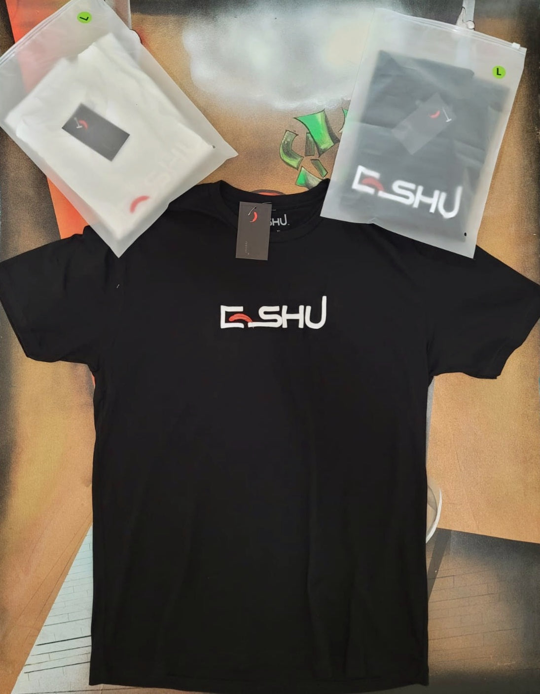 ESHU T-Shirt White on Black PUFF letters  (LIMITED EDITION)